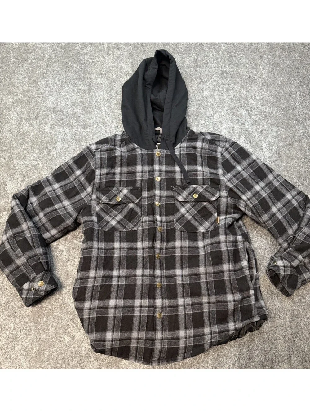 Legendary Whitetails Hooded Flannel Shirt Jacket Men’s L Black Gray Plaid